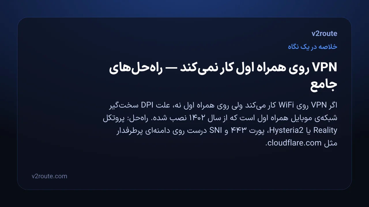 خلاصهٔ تصویری: VPN روی همراه اول کار نمی‌کند — راه‌حل‌های جامع